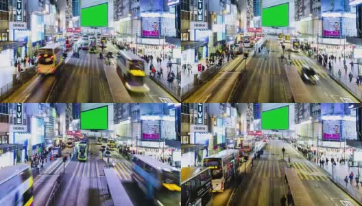 香港街头车流延时绿幕高清在线视频素材下载