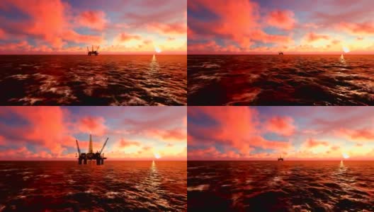日落时海上钻井油的快速特写高清在线视频素材下载