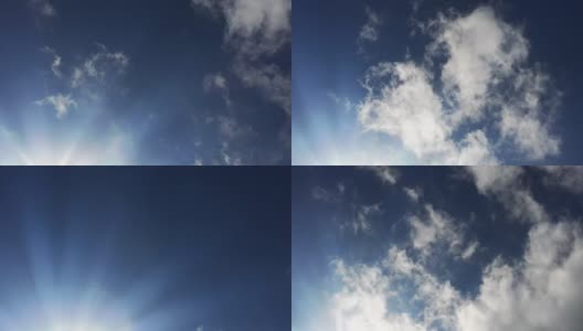 云的时间随着云向相机的方向流逝而流逝。在晴朗的早晨拍摄，有蓬松的棉絮型云彩高清在线视频素材下载