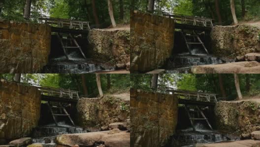 旧木制水闸与链传动梯级湖排水滑翔凸轮高清在线视频素材下载