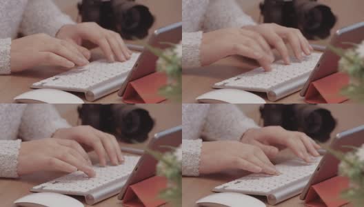女人在无线键盘上打字高清在线视频素材下载