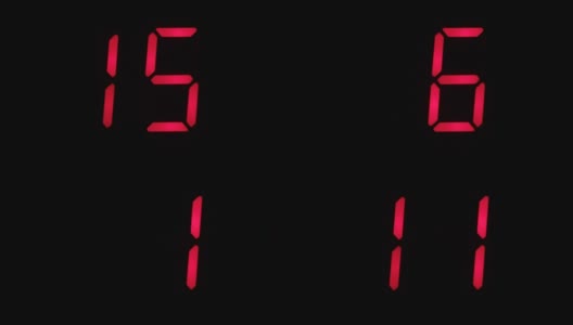 Digital clock countdown from sixteen to zero. Digital timer in red color over black background高清在线视频素材下载