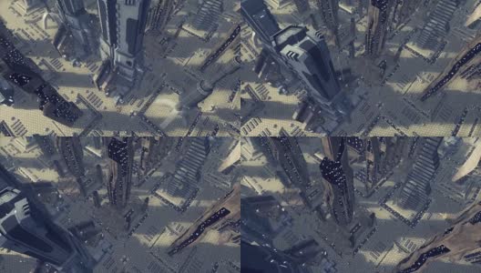 飞越一个充满未来感的科幻城市。三维渲染高清在线视频素材下载