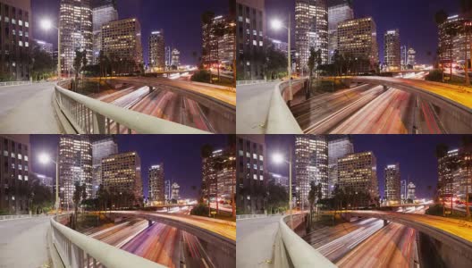 洛杉矶夜间延时交通天际线高清在线视频素材下载