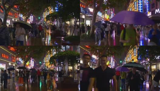 上海市夜景时间照亮了中国著名的步行街步行全景4k高清在线视频素材下载