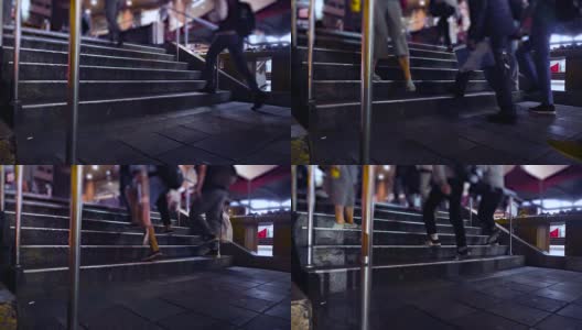 夜间在城市楼梯上行走的通勤者高清在线视频素材下载