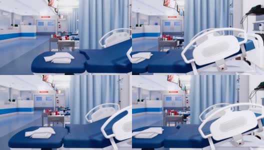 现代急诊室的空病床特写高清在线视频素材下载