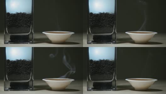 黑热中国茶杯烟木桌黑色背景无人高清画面高清在线视频素材下载