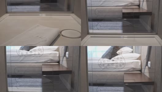 淋浴视图-在酒店房间透过玻璃淋浴高清在线视频素材下载
