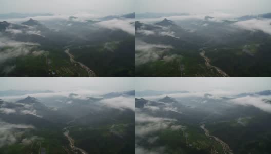 秦岭山村鸟瞰图，陕西，中国。高清在线视频素材下载