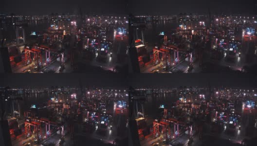 4k Dci中国香港青衣国际货柜码头夜间时间间隔，物流高清在线视频素材下载