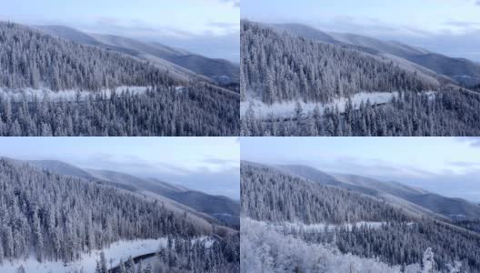 日落时分白雪覆盖的山路:新墨西哥州圣达菲高清在线视频素材下载
