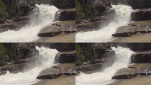 约塞米蒂国家公园春天瀑布附近的急流高清在线视频素材下载