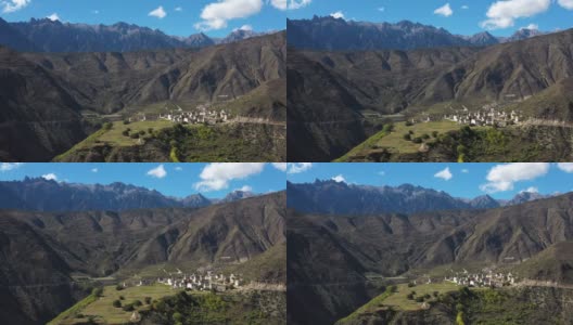 鸟瞰图上的村庄喜马拉雅山在中国云南高清在线视频素材下载