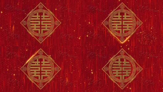 农历新年、春节以双喜临门为背景，象征彩云、星光闪烁。中国新年红纸背景活动。3 d渲染动画。无缝循环4k视频高清在线视频素材下载
