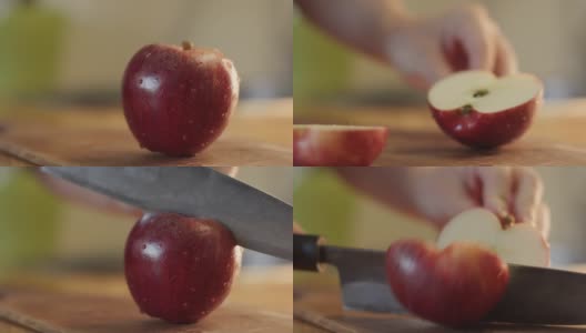 切熟苹果的日本烹调刀高清在线视频素材下载