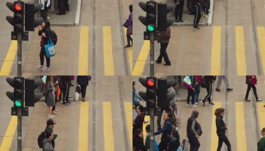 2019年1月8日，中国香港，4k时间间隔人群过马路。交通繁忙的人们，路上有汽车和电车。高清在线视频素材下载