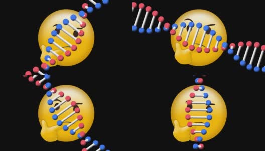 数字动画的dna结构旋转思考的表情符号在黑色背景下高清在线视频素材下载