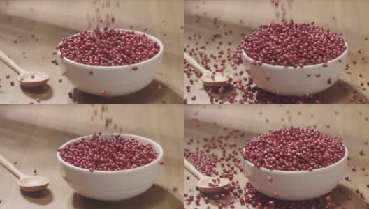 把红豆倒进碗里，慢动作高清在线视频素材下载