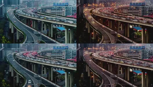 从白天到黄昏，中国上海的高速公路和交通的时间流逝高清在线视频素材下载