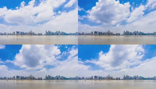 从河岸的时间推移看杭州新市中心的城市景观和天际线高清在线视频素材下载