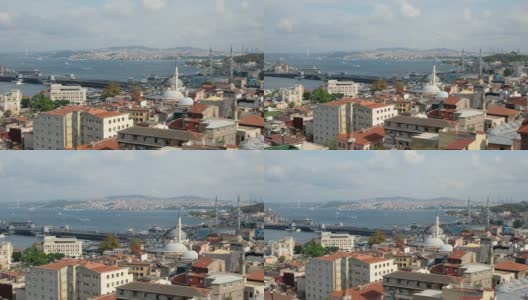 屋顶的伊斯坦布尔加拉塔桥和叶尼卡米清真寺高清在线视频素材下载