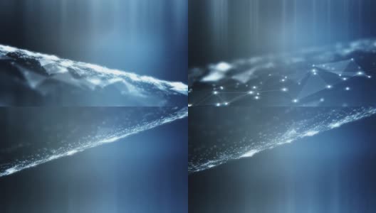 4k粒子镜像波科幻抽象主题。发光粒子网格和光线的抽象蓝色背景高清在线视频素材下载