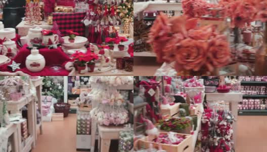商店货架上各种各样的圣诞装饰品让节日变得神奇。高清在线视频素材下载