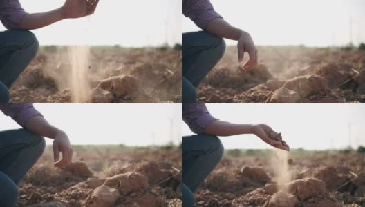 慢镜头农夫检查土壤高清在线视频素材下载