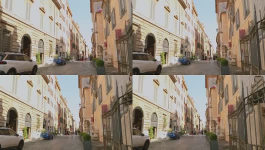 罗马狭窄的老街道。罗马建筑。罗马美丽的老街高清在线视频素材下载