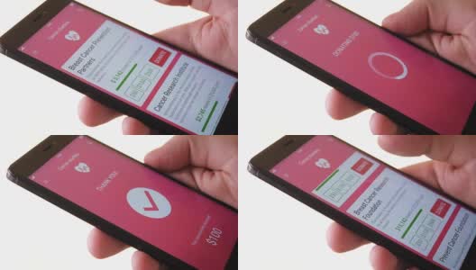 使用智能手机应用程序向癌症慈善机构进行慈善捐赠高清在线视频素材下载