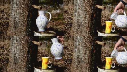 鲜嫩甜美的枫树汁在水罐里高清在线视频素材下载