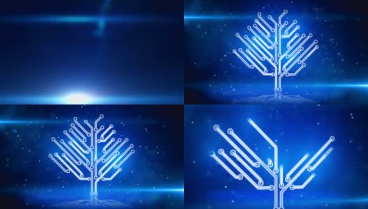 蓝色电路板电子高科技生长树高清在线视频素材下载