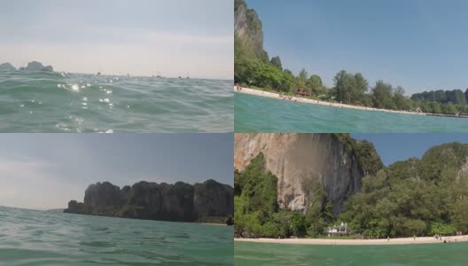 海景观行动相机从水，海边山脉海岸，美丽的泻湖高清在线视频素材下载