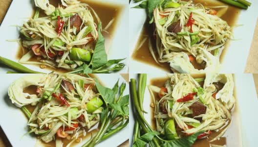 木瓜沙拉，泰国著名的食物高清在线视频素材下载