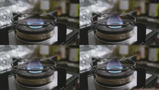 慢镜头:蓝色火焰煤气炉高清在线视频素材下载