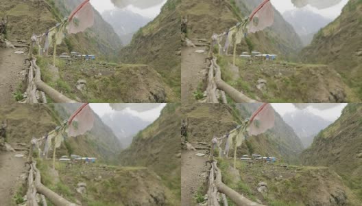 尼泊尔山区之间的一个村庄。Manaslu电路长途跋涉。高清在线视频素材下载