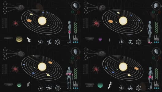 未来HUD分析太阳系和人类高清在线视频素材下载