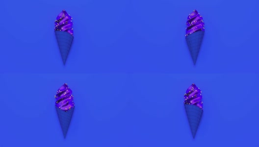 冰淇淋抽象3d渲染运动蓝色背景平坦lay场景高清在线视频素材下载