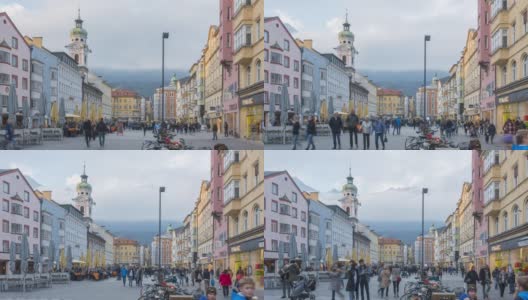 人们在奥地利因斯布鲁克中心广场行走的镜头高清在线视频素材下载