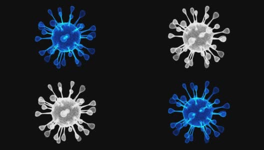 冠状病毒细胞。阿尔法通道上有引起呼吸道感染的动画病毒。3D渲染循环4k高清在线视频素材下载