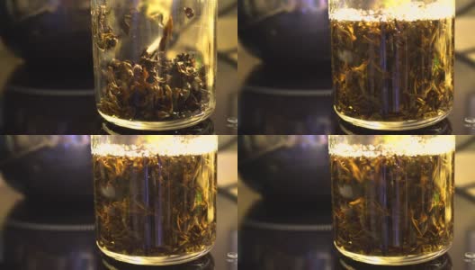 热水中的中国茶叶高清在线视频素材下载