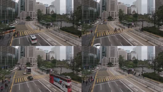 2019年1月6日，中国香港，4k时间间隔的人群过马路。交通繁忙的人们，路上有汽车和电车。高清在线视频素材下载