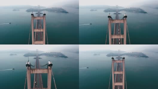 在有雾的日子，香港青衣的巨型青马大桥高清在线视频素材下载