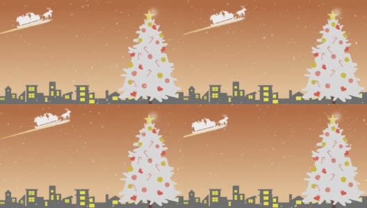 圣诞老人白冷杉树雪夜高清在线视频素材下载