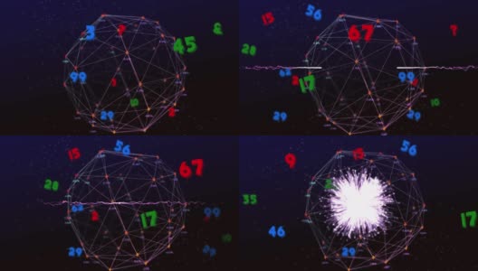 全球通信网络上的烟火动画和黑底上的数据处理高清在线视频素材下载