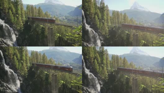 火车在瑞士阿尔卑斯山附近的马特洪山高清在线视频素材下载