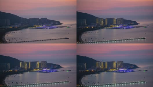 日落三亚公园顶部海湾码头全景4k时间推移海南岛中国高清在线视频素材下载