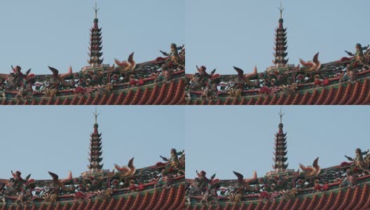龙山寺屋顶装饰雕塑高清在线视频素材下载