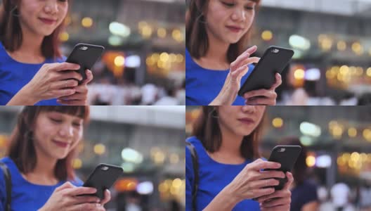 黄昏时使用智能手机的日本女性高清在线视频素材下载
